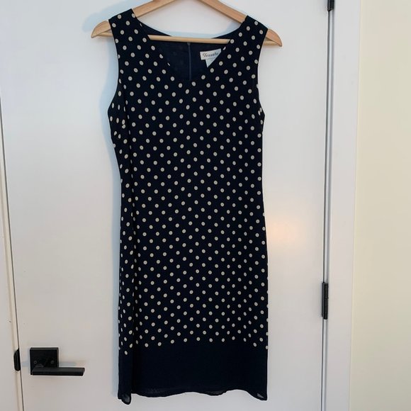 Tessuto Fully Lined Polkadot Navy Shift Dress - Size 4 - Picture 1 of 9